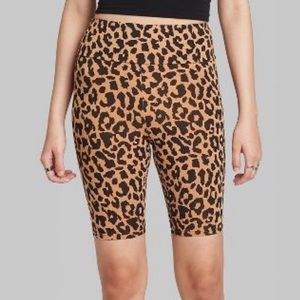 Women's High-Rise Bike Shorts - Wild Fable Tan Animal Print (Size Large)
